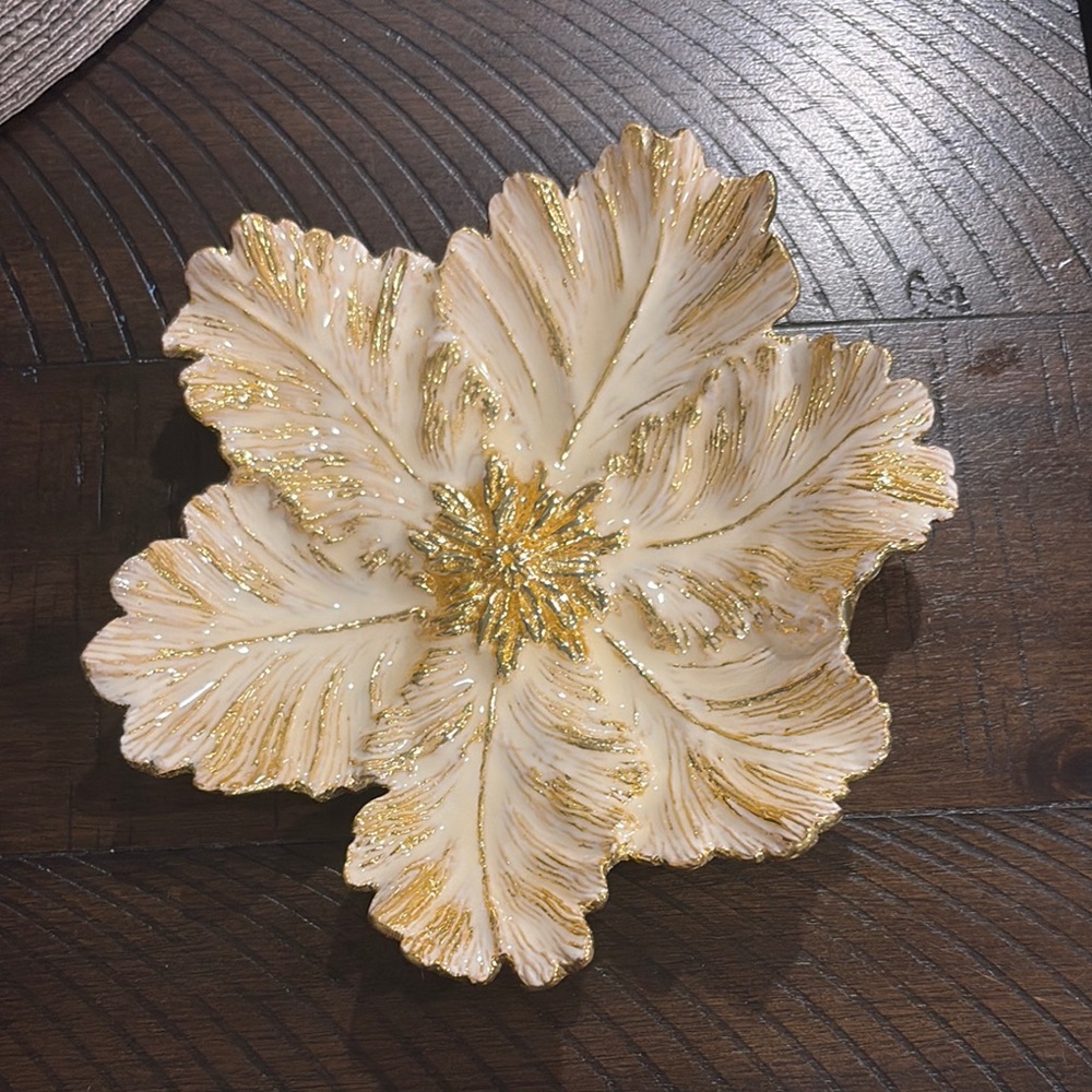 Michael Aram Gold and Cream Leaf Dish